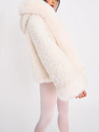 White Vegan Shearling Fur Trimmed Coat