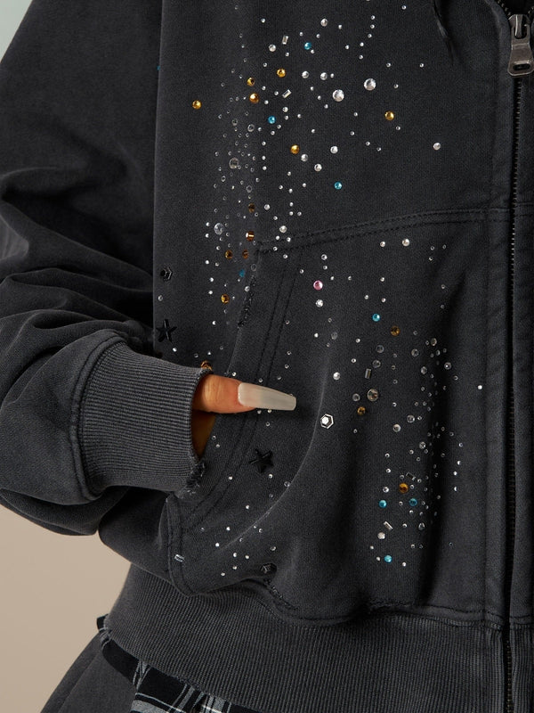 Rhinestone Zip Up Hoodie