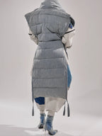 LONG LINE PUFFER VEST IN DENIM