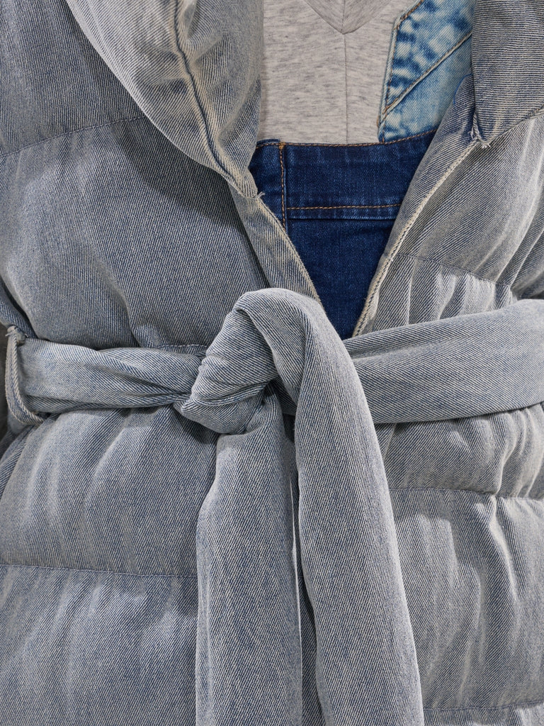 LONG LINE PUFFER VEST IN DENIM
