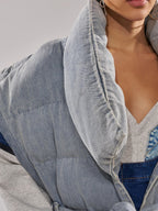 LONG LINE PUFFER VEST IN DENIM