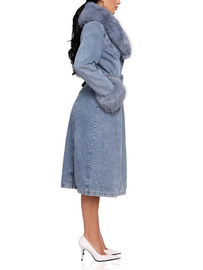 Denim Faux Fur Trim Coat
