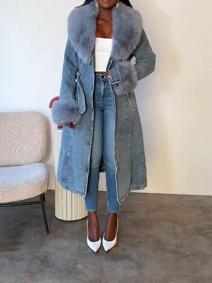 Denim Faux Fur Trim Coat