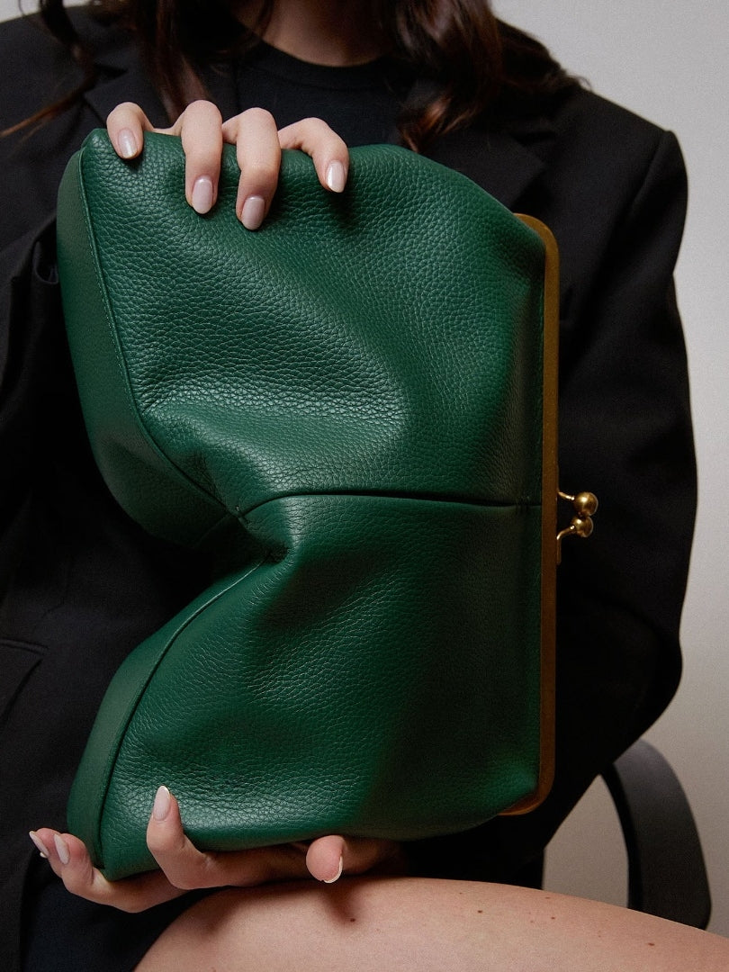 Leather Kiss Lock Clutch
