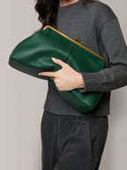 Leather Kiss Lock Clutch