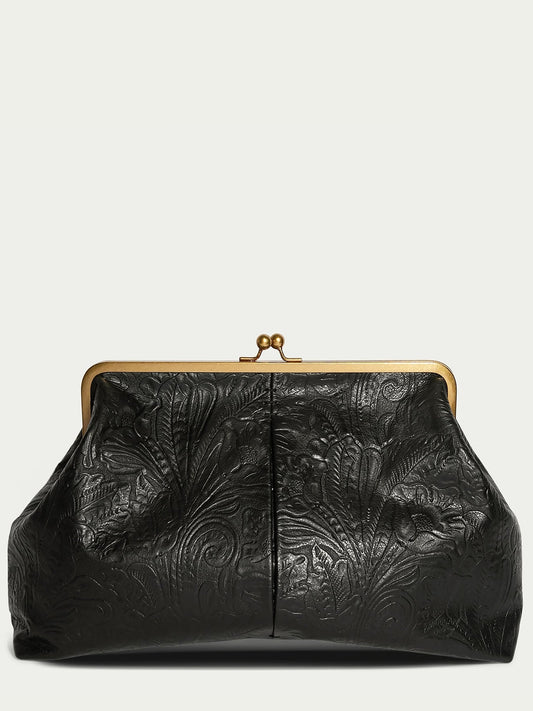Leather Kiss Lock Clutch