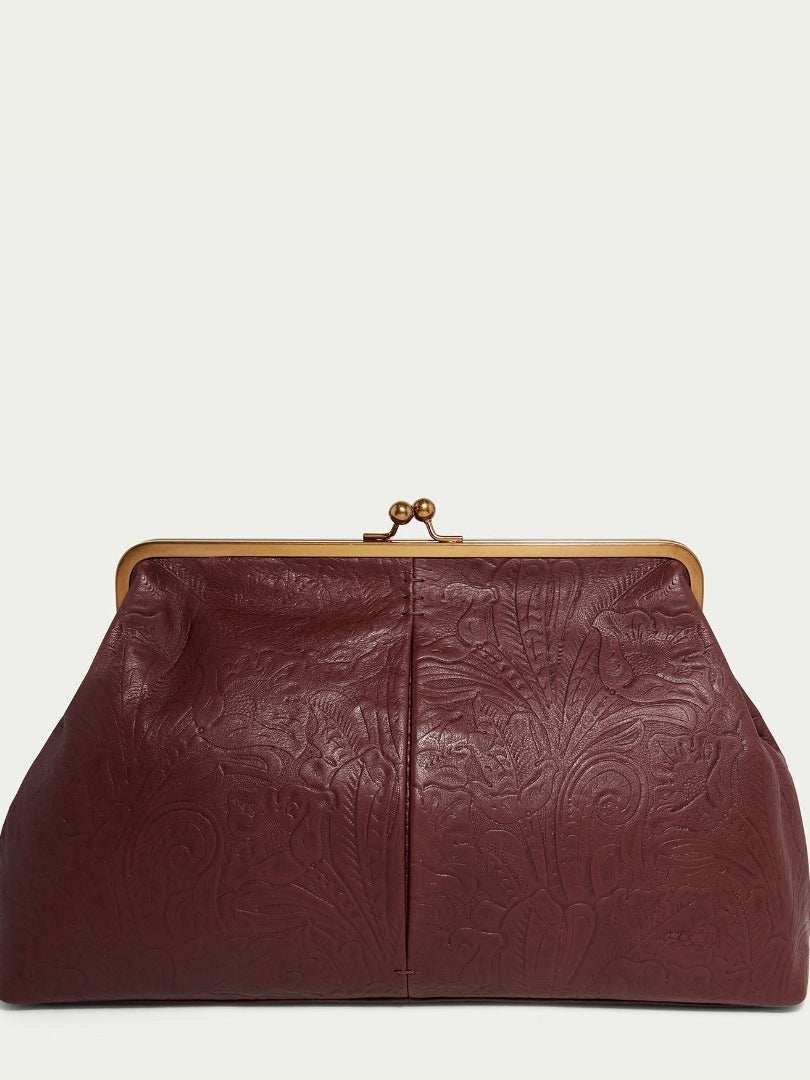 Leather Kiss Lock Clutch