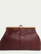Leather Kiss Lock Clutch