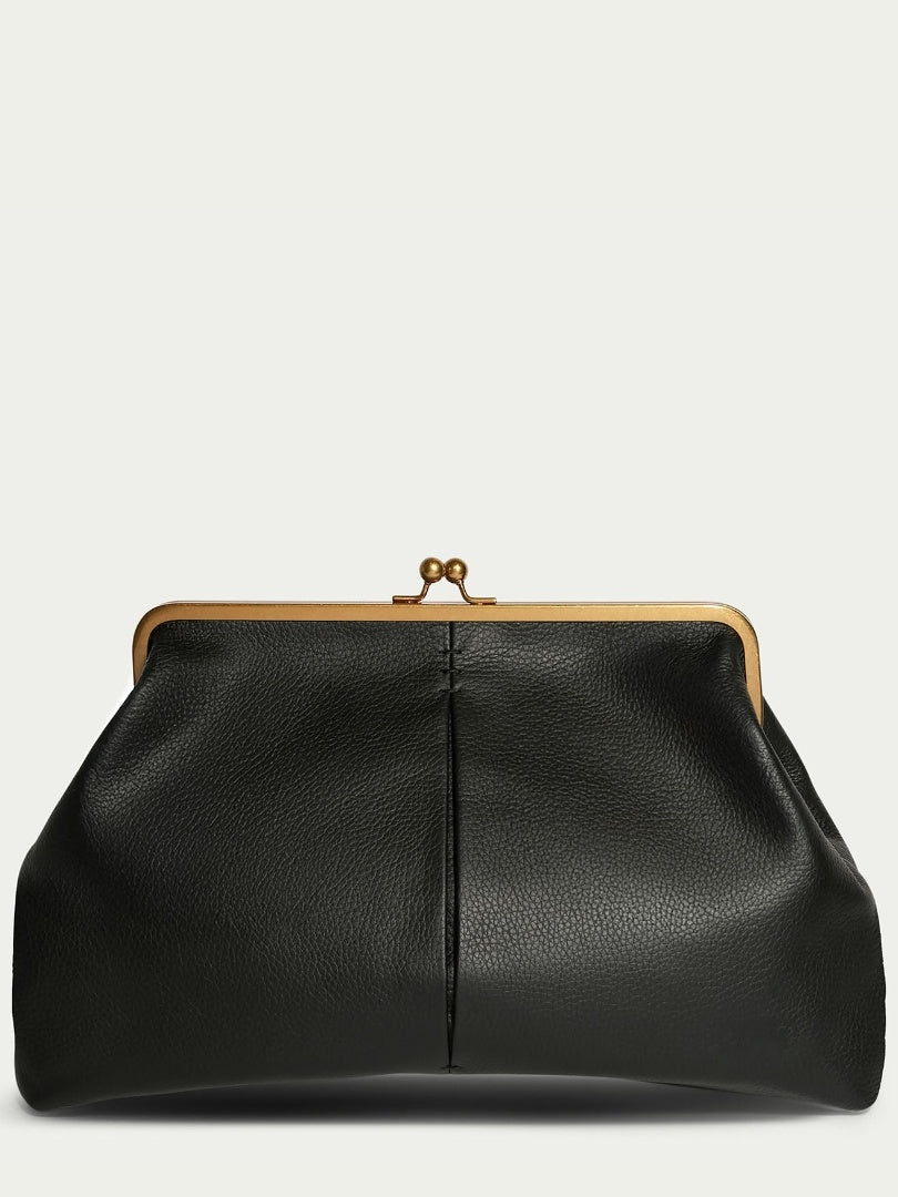 Leather Kiss Lock Clutch