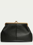 Leather Kiss Lock Clutch