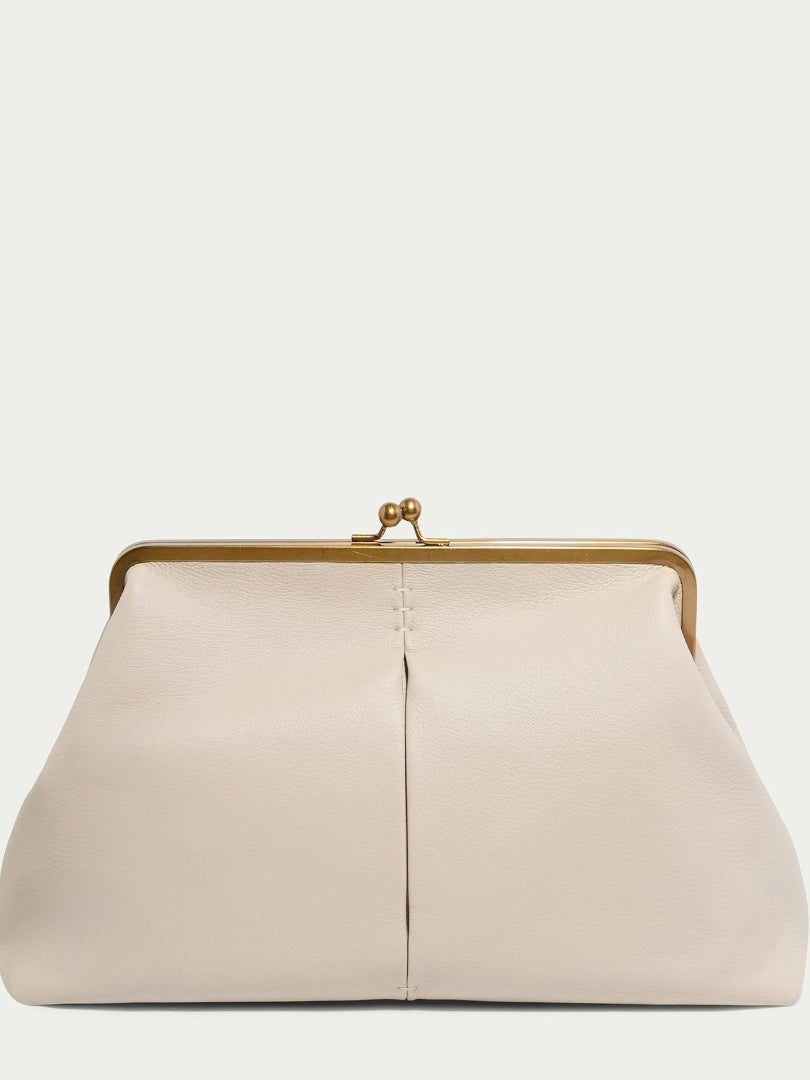 Leather Kiss Lock Clutch