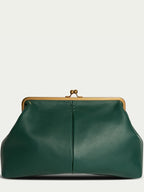 Leather Kiss Lock Clutch