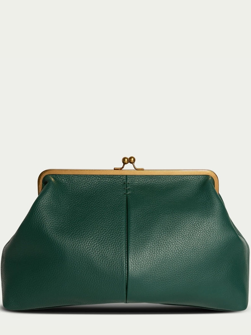 Leather Kiss Lock Clutch