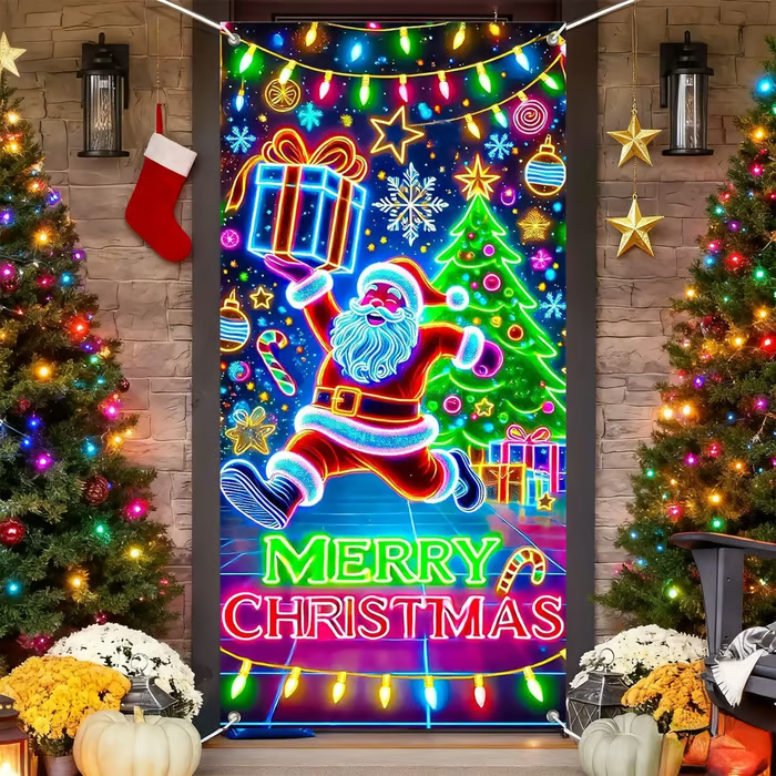 Fluorescent Christmas Door Cover Party Banner