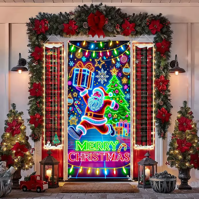 Fluorescent Christmas Door Cover Party Banner