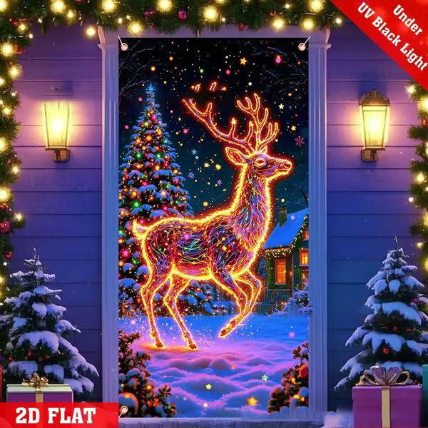 Fluorescent Christmas Door Cover Party Banner
