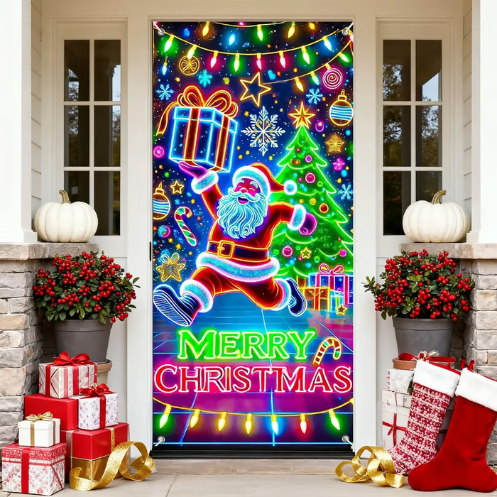 Fluorescent Christmas Door Cover Party Banner