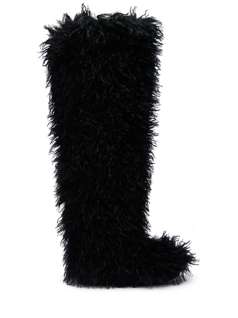 BLACK POODLE FAUX FUR OVER THE KNEE BOOT