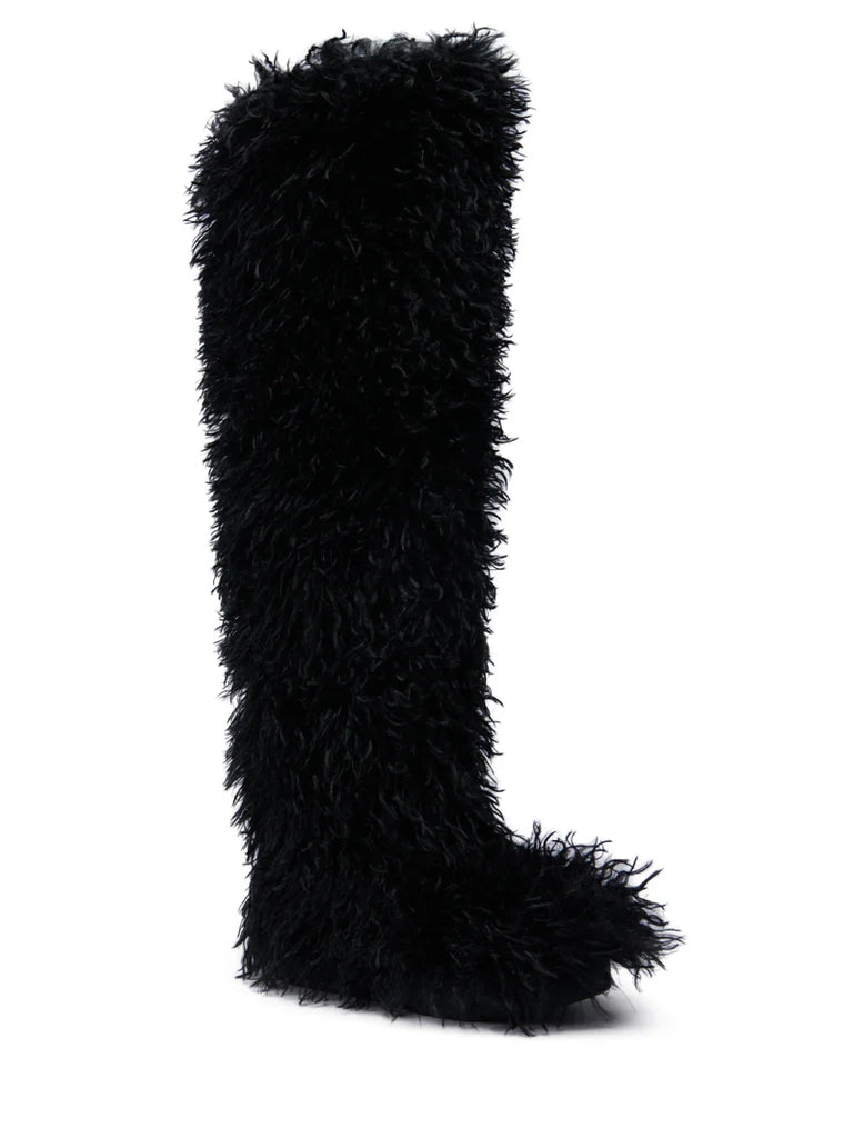 BLACK POODLE FAUX FUR OVER THE KNEE BOOT