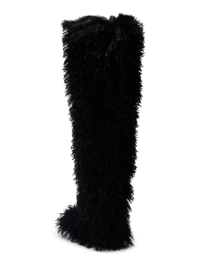 BLACK POODLE FAUX FUR OVER THE KNEE BOOT