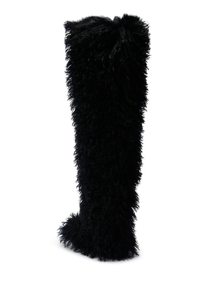 BLACK POODLE FAUX FUR OVER THE KNEE BOOT
