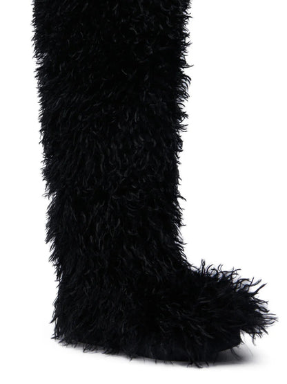BLACK POODLE FAUX FUR OVER THE KNEE BOOT