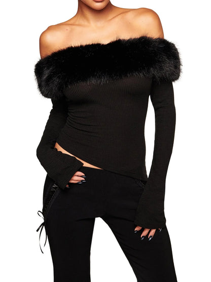 Faux Fur Collar Top