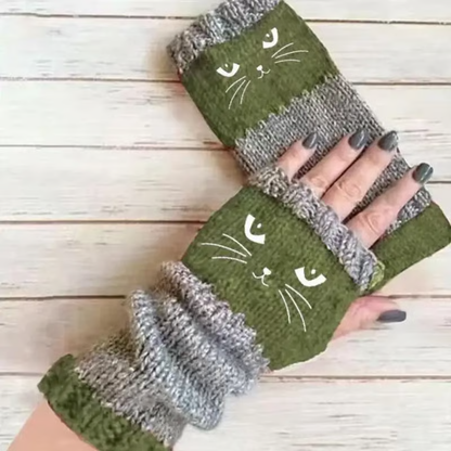 Cute Women's Knitted Cat Gloves - For Warm Hands & Free Fingers