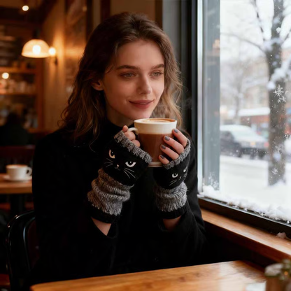 Cute Women's Knitted Cat Gloves - For Warm Hands & Free Fingers