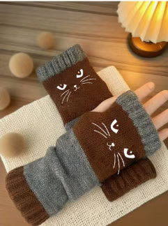Cute Women's Knitted Cat Gloves - For Warm Hands & Free Fingers