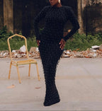 Black Beaded Tassel Maxi Dress