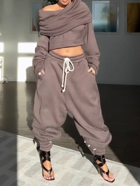 Hooded Drawstring Waist Suit