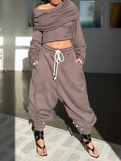 Hooded Drawstring Waist Suit