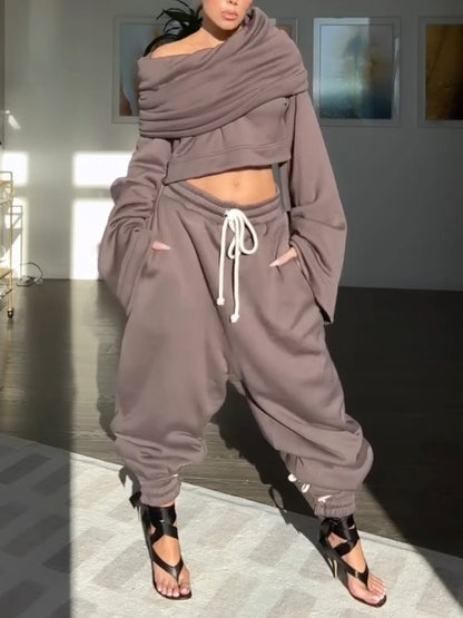 Hooded Drawstring Waist Suit