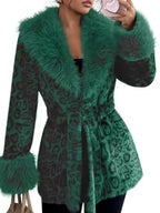 Ladies' Winter Lace Up Leopard Print Faux Fur Coat
