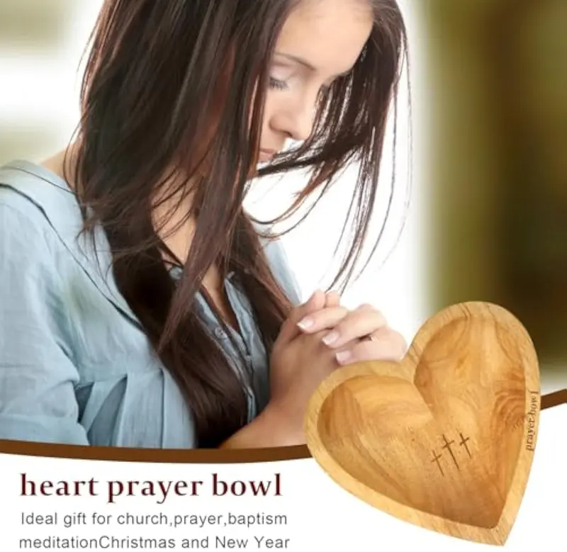 Wooden Heart Shaped Prayer Bowl With 24 Prayer Cards