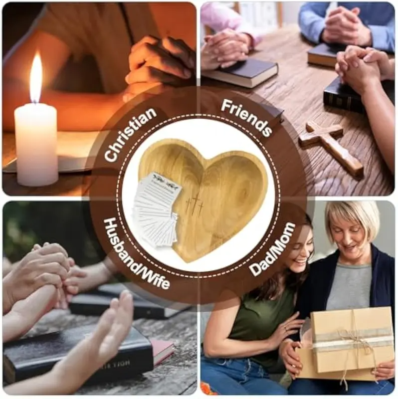 Wooden Heart Shaped Prayer Bowl With 24 Prayer Cards