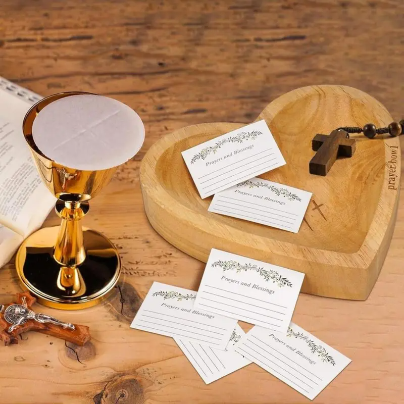 Wooden Heart Shaped Prayer Bowl With 24 Prayer Cards