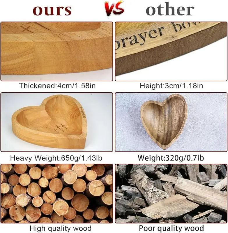Wooden Heart Shaped Prayer Bowl With 24 Prayer Cards