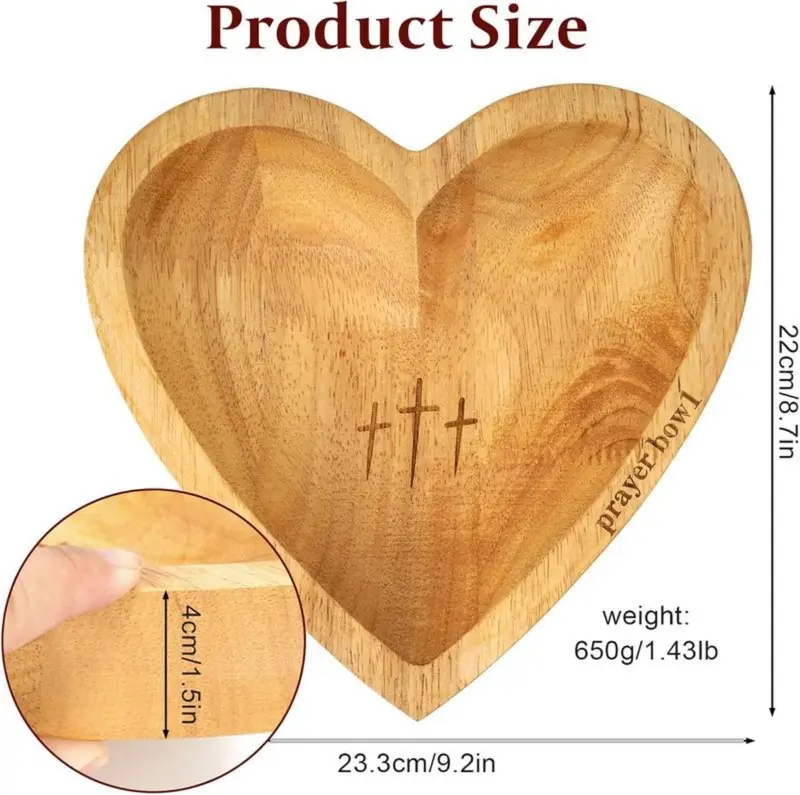 Wooden Heart Shaped Prayer Bowl With 24 Prayer Cards