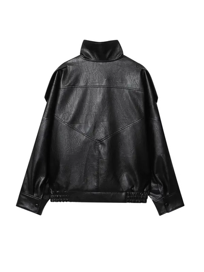 Stand Collar Oversized Moto Biker Jacket