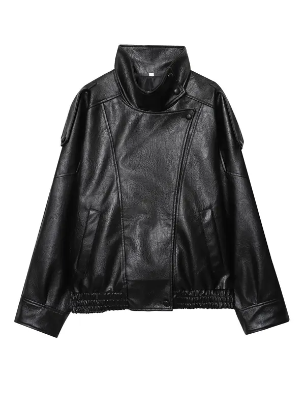 Stand Collar Oversized Moto Biker Jacket