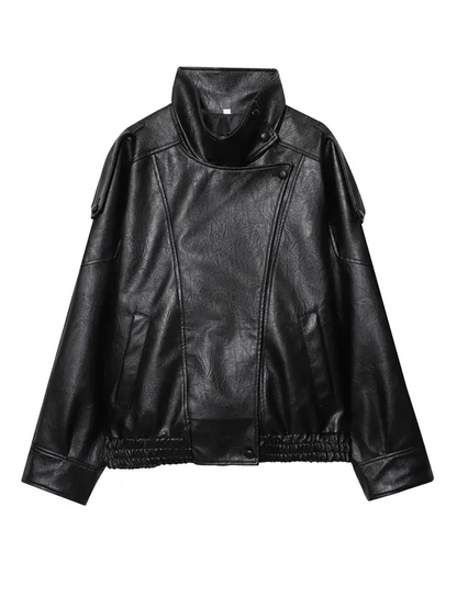 Stand Collar Oversized Moto Biker Jacket