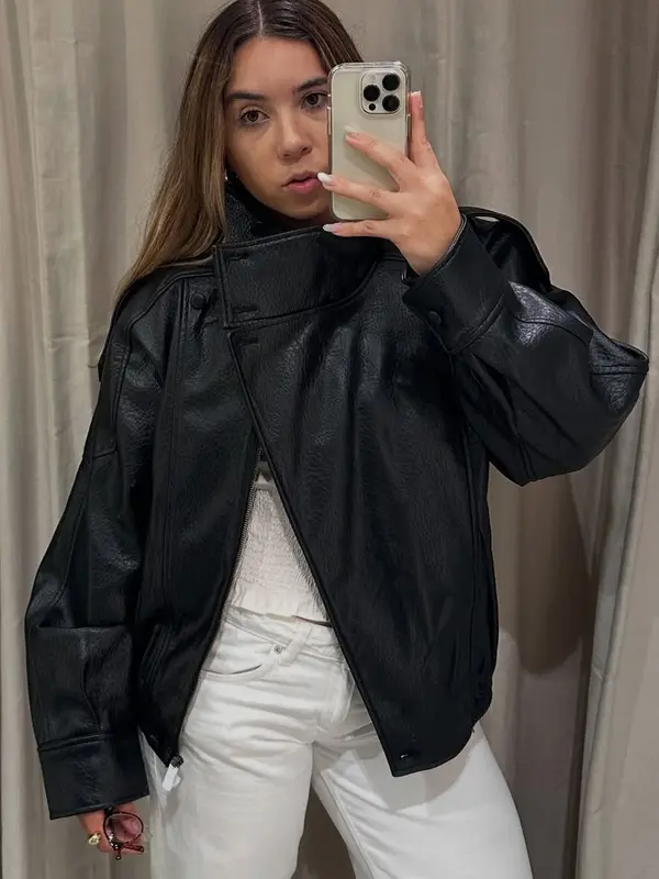Stand Collar Oversized Moto Biker Jacket