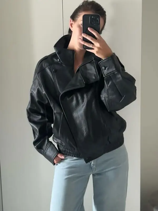 Stand Collar Oversized Moto Biker Jacket