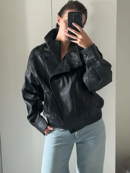 Stand Collar Oversized Moto Biker Jacket