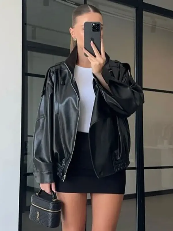 Stand Collar Oversized Moto Biker Jacket