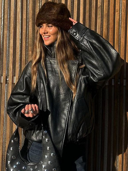 Stand Collar Oversized Moto Biker Jacket