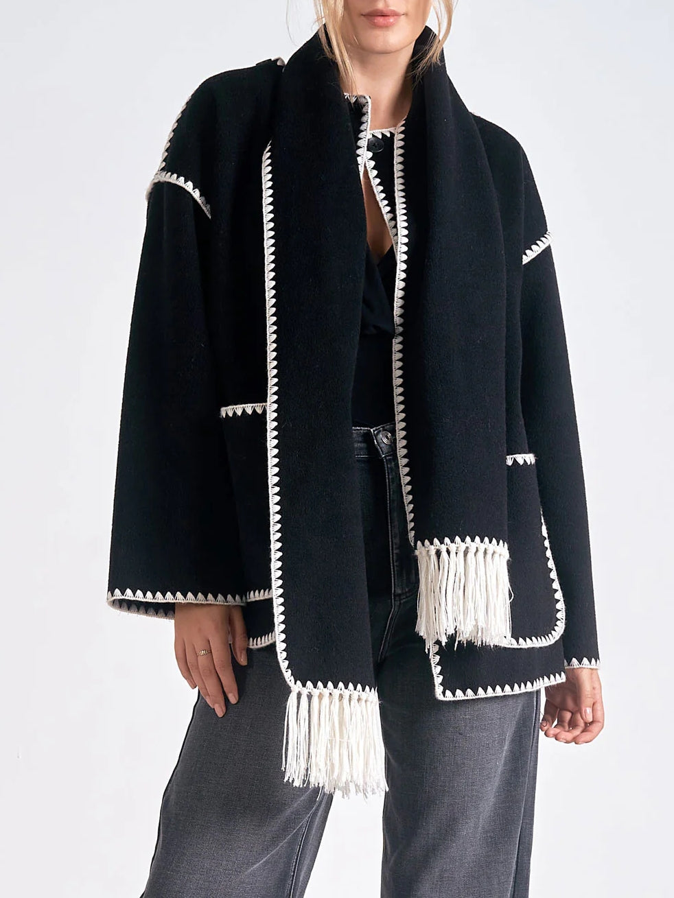 Olivia Stitch Jacket With Scarf