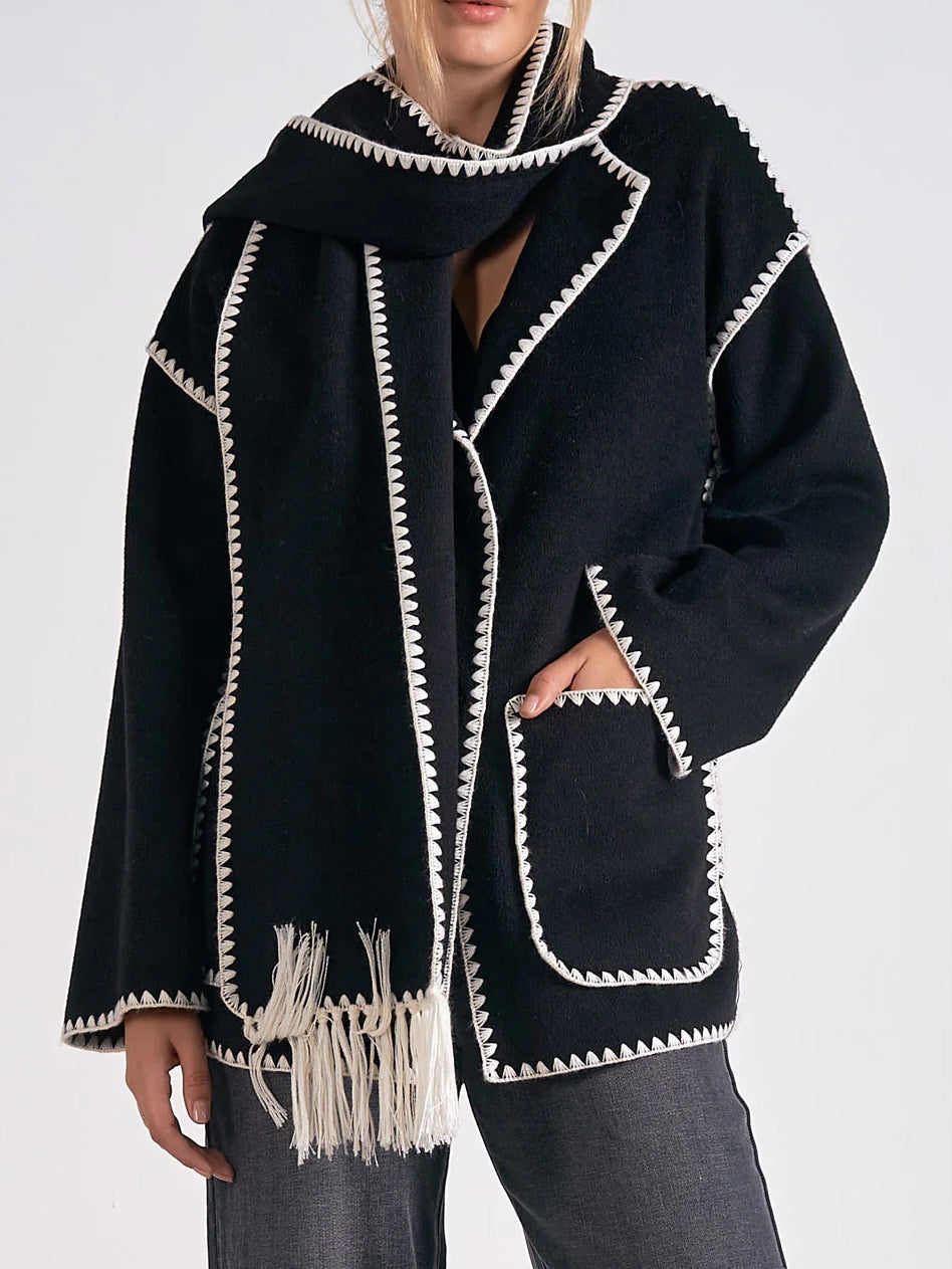 Olivia Stitch Jacket With Scarf